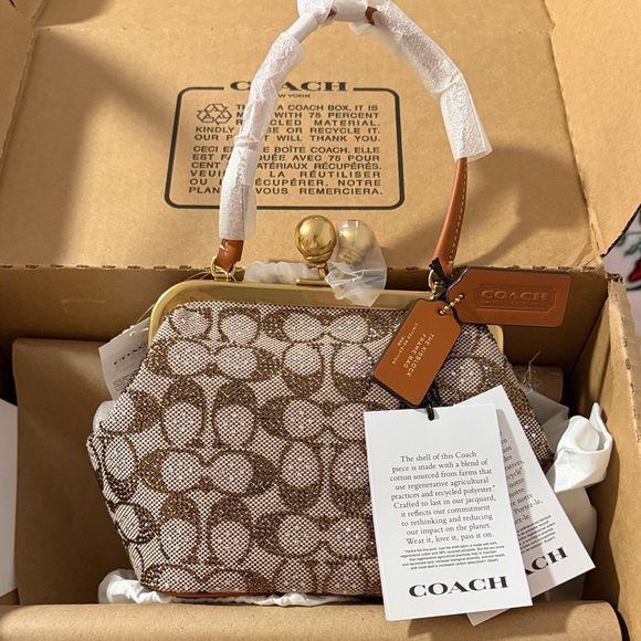 Coach Kisslock Frame Bag 16 In Crystal Signature Jacquard - Picture 6 of 8